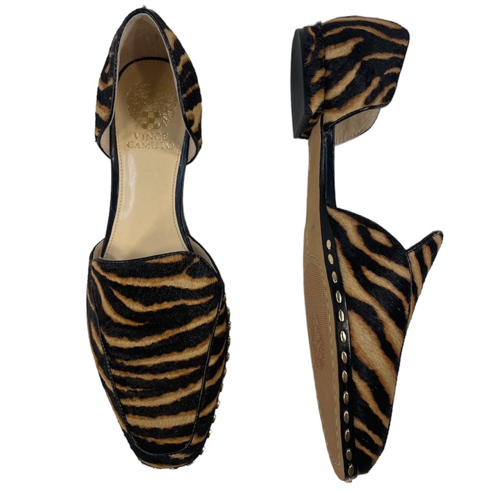 Vince Camuto Black and Tan Animal Print Flats